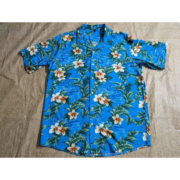 Hawaiian Other - Design In Italy Luxury Mens Blue Short Sleeves Button Up Large Floral Hawaiian
